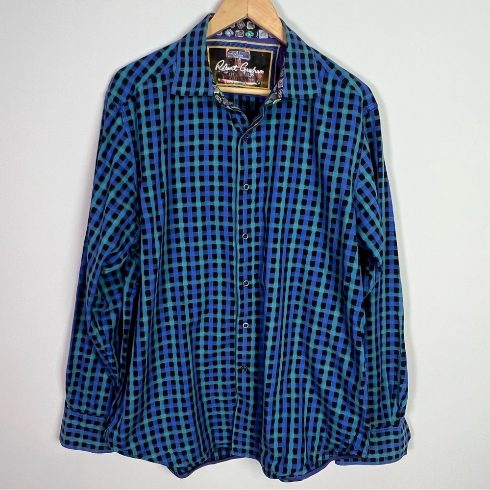 Robert Graham Black Checkered Long Sleeve Button Down Men’s Dress Shirt Size XL